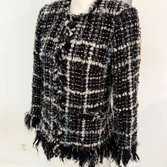 Chanel Classic Collarless Zipper Tweed Black Plaid ARTIC Jacket Blazer - Picture 3 of 16